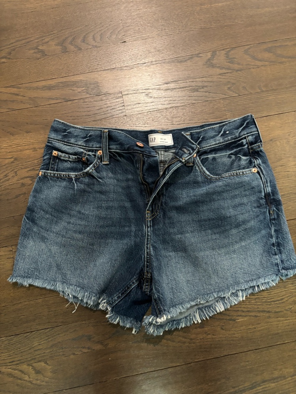 GAP Dark Blue Distressed Denim Shorts with Frayed Hem